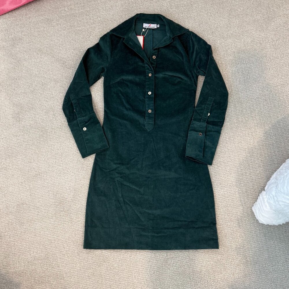 NWT CK Bradley Women's Long Sleeve Dark Green Corduroy Mini Dress Size XS